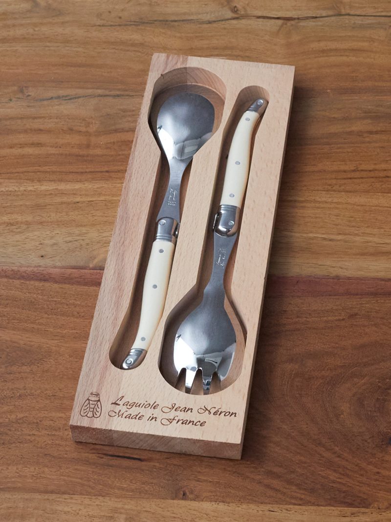 Salad Serving Set with Wood Tray, Ivory