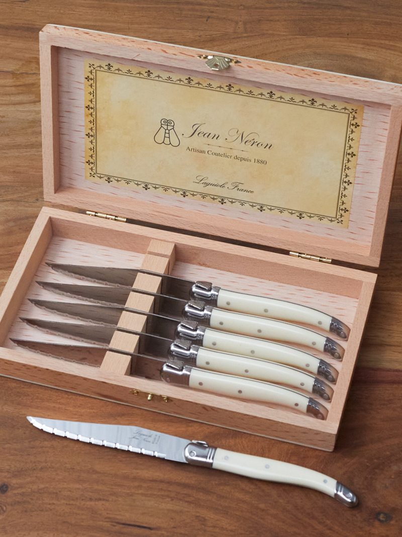6-Piece Steak Knife Set with Wood Box, Ivory